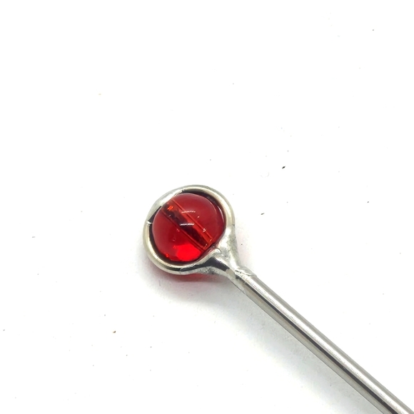 Caged 5/16" Round Red Glass and 5" Steel Hair Stick - Picture 4 of 5